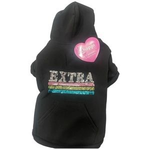 "EXTRA" Color Sequined Black Dog Hoodie Size Medium NEW